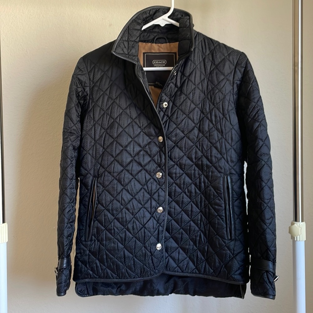 Coach signature print padded jacket with leather detail